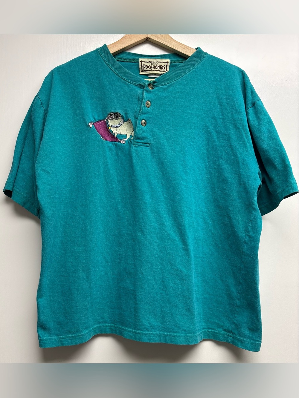 Vintage 90s Disney Parks Pocahontas Percy Embroidered Henley Shirt S/M